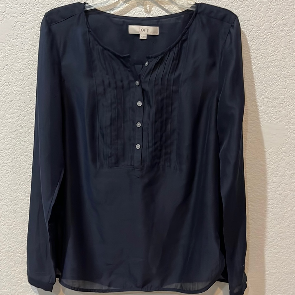 Loft sheer black pleated top size medium